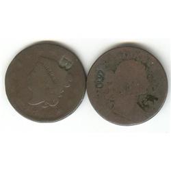 2 large cent counterstamped B & BB