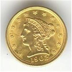 2 1/2 Dollars 1902, Classic head, grade AU-50