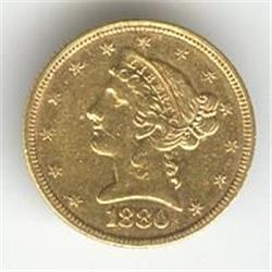 5 Dollars 1880/79 Breen # 6710, Coronet Head