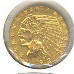 5 Dollars 1912, Indian Head, grade EF/AU