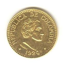 Colombia Gold; 2 1/2 pesos 1924, Uncirculated