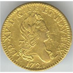 France, Louis D'Or 1721 W, Lille, EF to AU