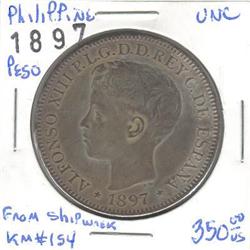 Philipine 1 Peso 1897, grade UNC