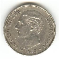 Spain 5 Pesos 1878 EM-M, grade EF-40
