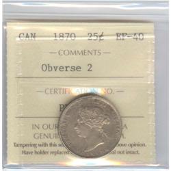 25 Cents 1870, ICCS graded EF-40; Obverse # 2