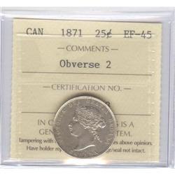 25 Cents 1871, ICCS graded EF-45: Obverse 2