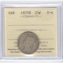 25 Cents 1875H, ICCS graded G-4