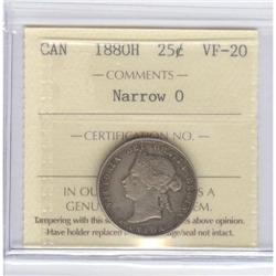 25 Cents 1880H, ICCS graded VF-20; Narrow 0
