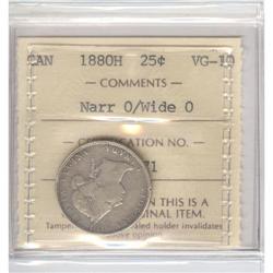 25 Cents 1880H, ICCS VG-10; Narrow 0/Wide 0