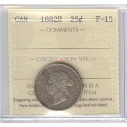 25 Cents 1882H, ICCS graded F-15