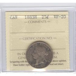25 Cents 1883H, ICCS graded VF-20