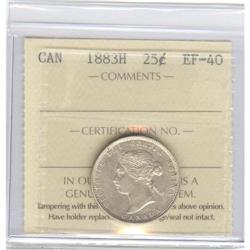 25 Cents 1883H, ICCS graded EF-40