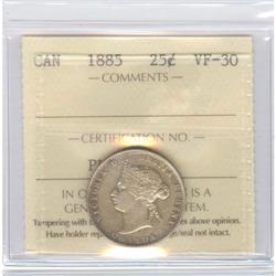 25 Cents 1885, ICCS graded VF-30
