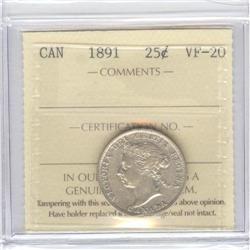 25 Cents 1891, ICCS graded VF-20