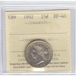 25 Cents 1892, ICCS graded EF-40