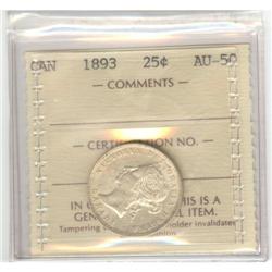 25 Cents 1893, ICCS graded AU-50