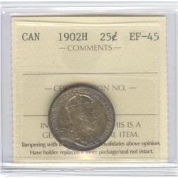 25 Cents 1902H, ICCS graded EF-45