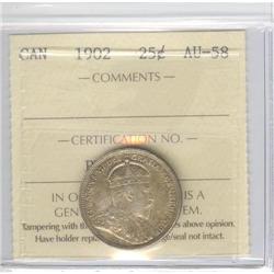 25 Cents 1902, ICCS graded AU-58