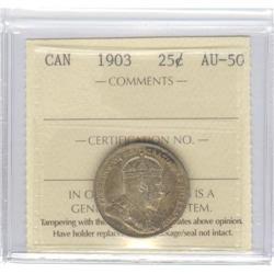 25 Cents 1903, ICCS graded AU-50