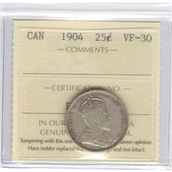 25 Cents 1904, ICCS graded VF-30