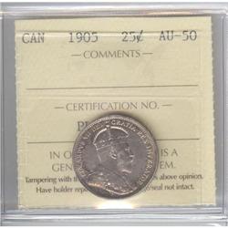 25 Cents 1905, ICCS graded AU-50