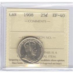 25 Cents 1908, ICCS graded EF-40