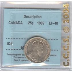 25 Cents 1909, graded CCCS EF-40