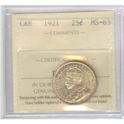25 Cents 1921, ICCS graded MS-63