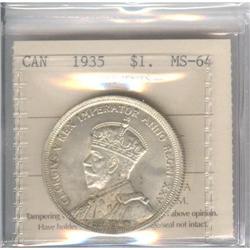 Silver Dollar 1935, graded ICCS MS-64