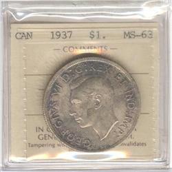 Silver Dollar 1937, ICCS graded MS-63