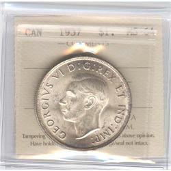 Silver Dollar 1937, graded ICCS MS-64