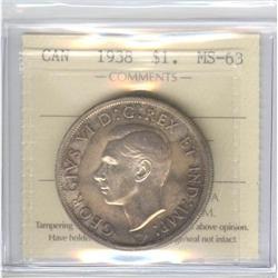 Silver Dollar 1938, ICCS graded MS-63