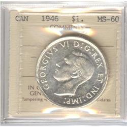 Silver Dollar 1946, ICCS graded MS-60