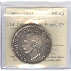 Dollar 1947, ICCS MS-60; Ptd 7, Quad HP