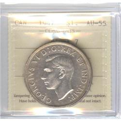 Silver Dollar 1947, ICCS AU-55; Blunt 7