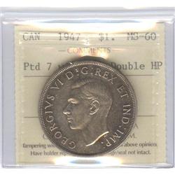 Dollar 1947, ICCS MS-60; Ptd 7, Dot, Dbld HP