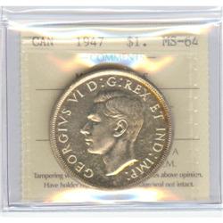 Silver Dollar 1947, ICCS graded MS-64; ML