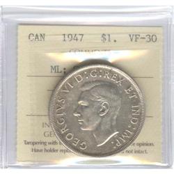 Silver Dollar 1947, ICCS graded VF-30; ML