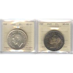2 x Silver Dollar 1949, graded ICCS MS-64