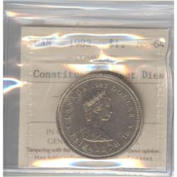 Dollar 1982 ICCS MS-64 Constitution Upset Die