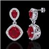 Image 2 : 7 ctw Ruby & Micro Pave VS/SI Diamond Earrings Designer 10k White Gold - REF-118M2G