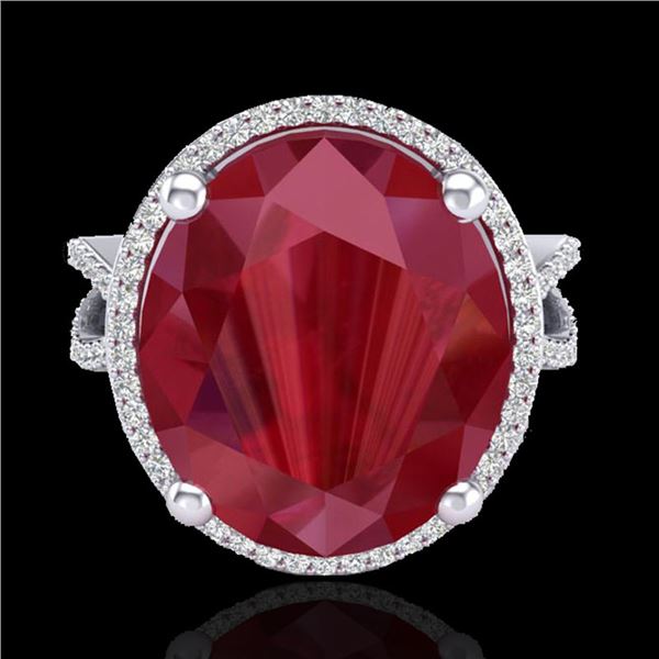 12 ctw Ruby & Micro Pave VS/SI Diamond Certified Ring 18k White Gold - REF-143X6A