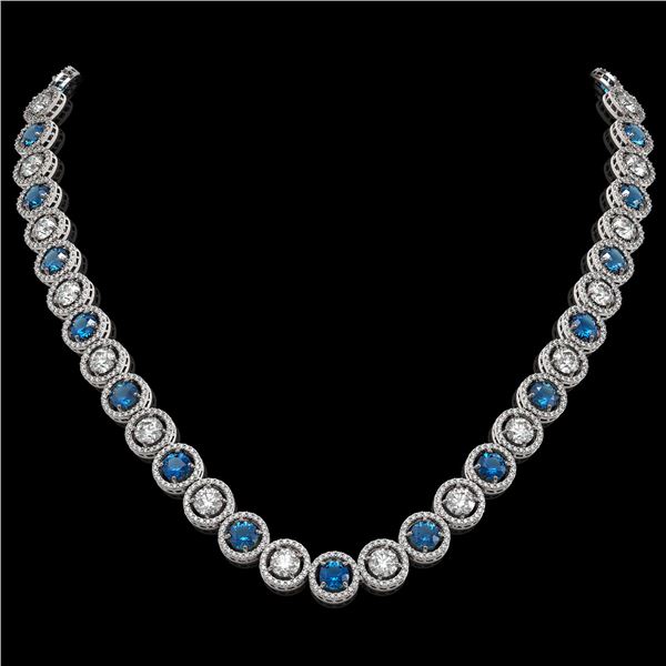 31.18 ctw Blue & Diamond Micro Pave Necklace 18K White Gold - REF-2904W4H