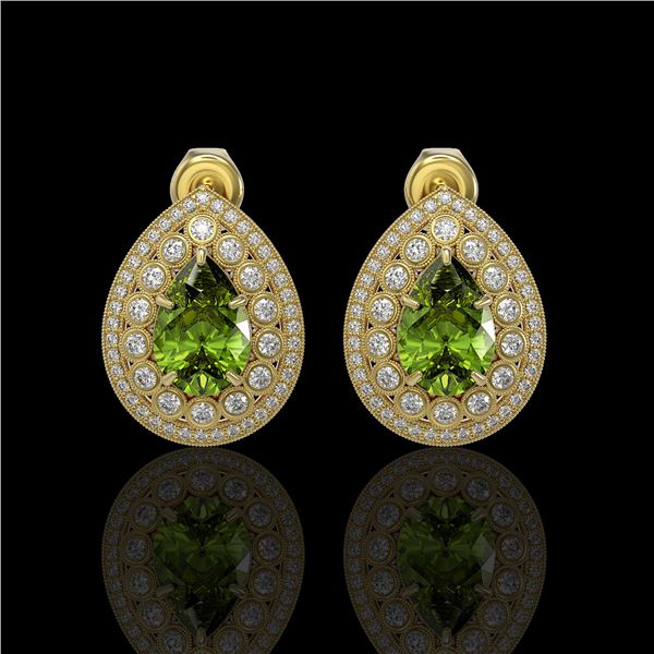 9.54 ctw Tourmaline & Diamond Victorian Earrings 14K Yellow Gold - REF-225H8R
