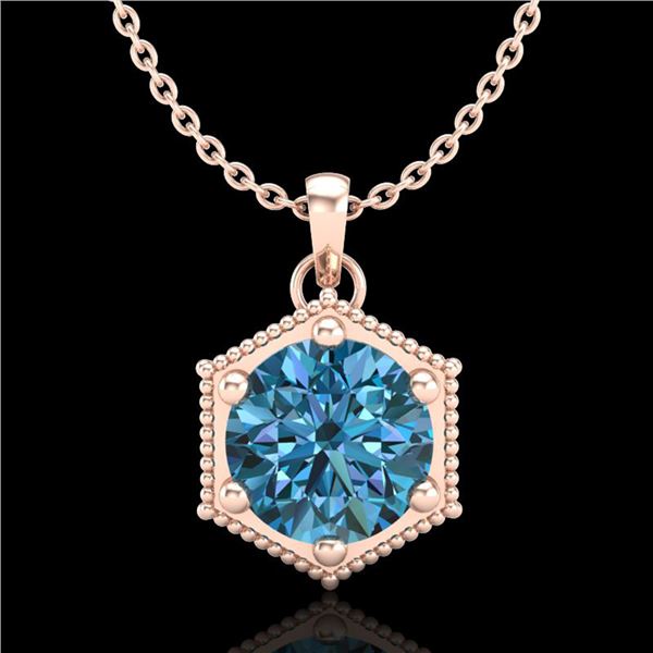 0.82 ctw Fancy Intense Blue Diamond Art Deco Necklace 18k Rose Gold - REF-114Y5X