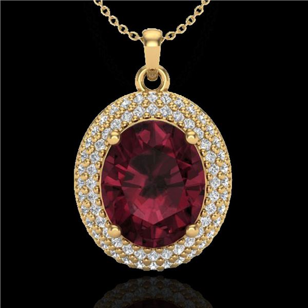 4.50 ctw Garnet & Micro Pave VS/SI Diamond Necklace 18k Yellow Gold - REF-96G5W