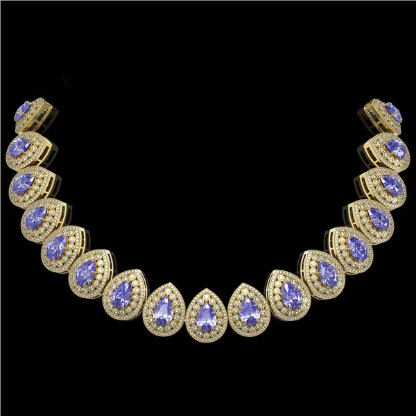108.42 ctw Tanzanite & Diamond Victorian Necklace 14K Yellow Gold - REF-5818Y2X
