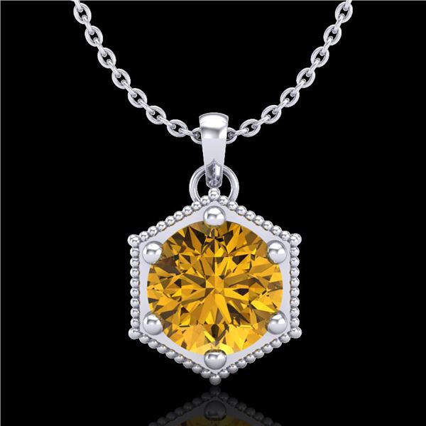 0.82 ctw Intense Fancy Yellow Diamond Art Deco Necklace 18k White Gold - REF-218K2Y