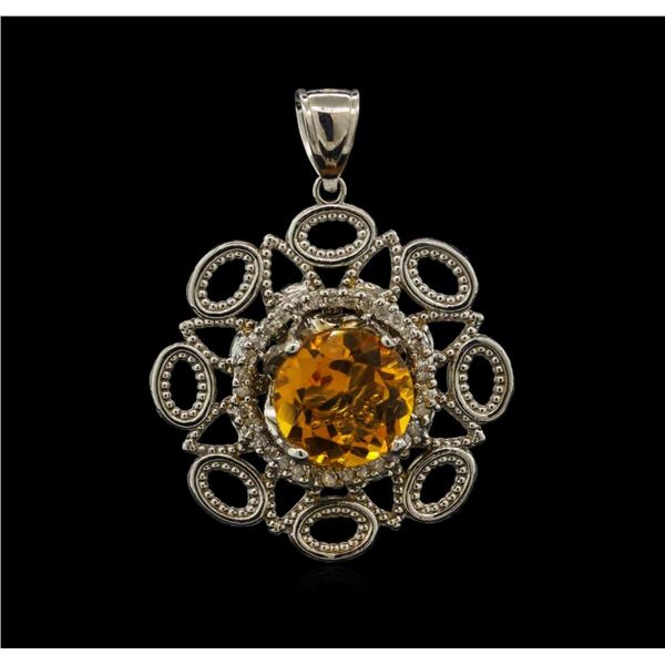 5.56 ctw Citrine and Diamond Pendant - 14KT White Gold