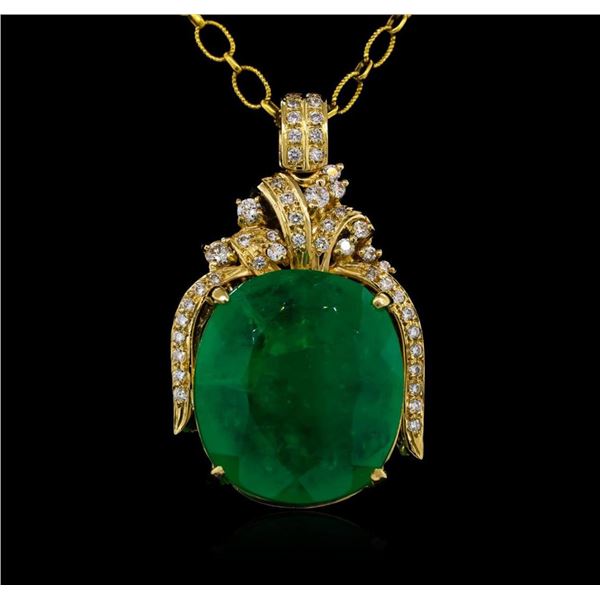 14KT Yellow Gold GIA Certified 50.88 ctw Emerald and Diamond Pendant With Chain